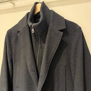 PRONTO UOMO Mens Long Wool Overcoat | Zippered Collar | Medium